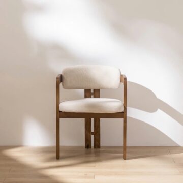 Curved Walnut Dining Chair /White sheepskin 0043 - Ghế ăn lưng cong nệm lông cừu 0043